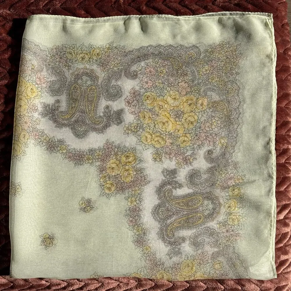 Vintage 100% Silk Scarf Made in Japan Floral Paisley Square Hand Rolled Hem 29”